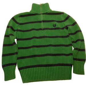 Chaps Sweater Youth Size 6 kelly Green Navy Stripe Pullover 1/4 Zip Preppy Crest